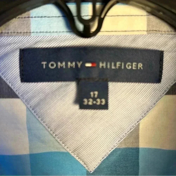 Tommy Hilfiger Plaid Check Shirt Sz 17- 32/33 Long Sleeve Button Up 100% Cotton - Picture 3 of 11